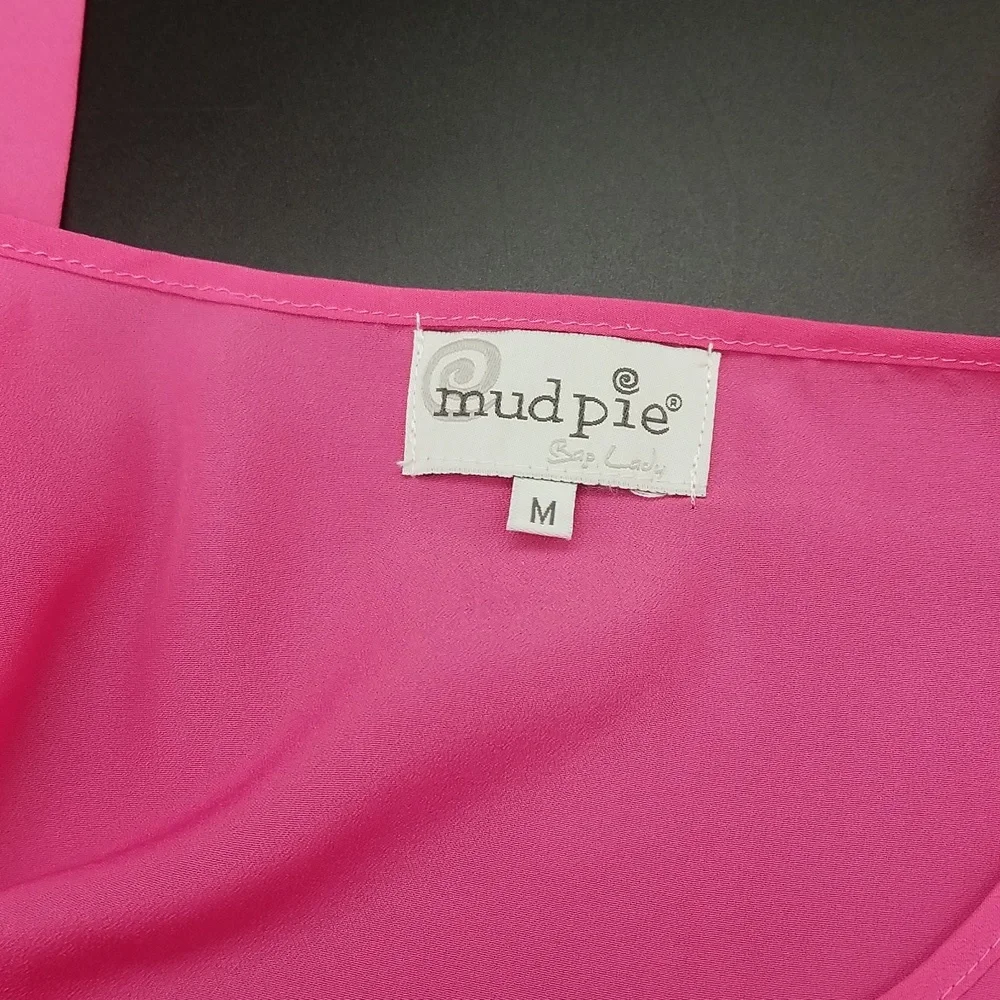 Mud Pie Medium Pink and Orange Shoulder Tie Swimsuit Cover Up Dress - Picture 5 of 9
